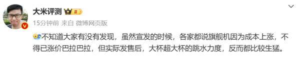 冲高不易？博主称国产超大杯旗舰发售后价格跳水生猛